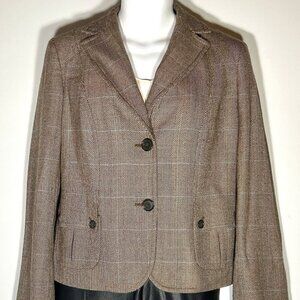 Ann Taylor SZ12 Brown Glen Plaid wool tailored blazer Office Casual Old Money